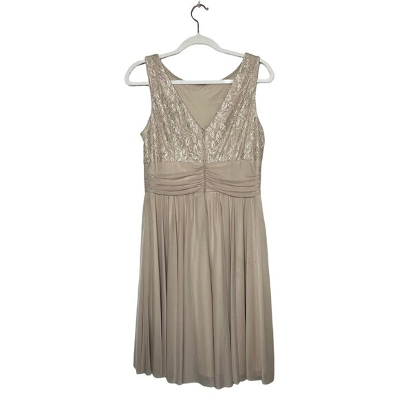 JH Evenings Cocktail Dress Nude Gold Tan Lace Bodice Sleeveless Wedding Size 10 - Picture 4 of 8